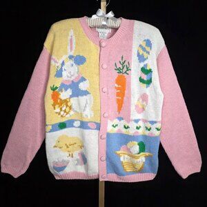 Vintage Alexandra Bartlett Novelty Easter Cardigan Sweater L